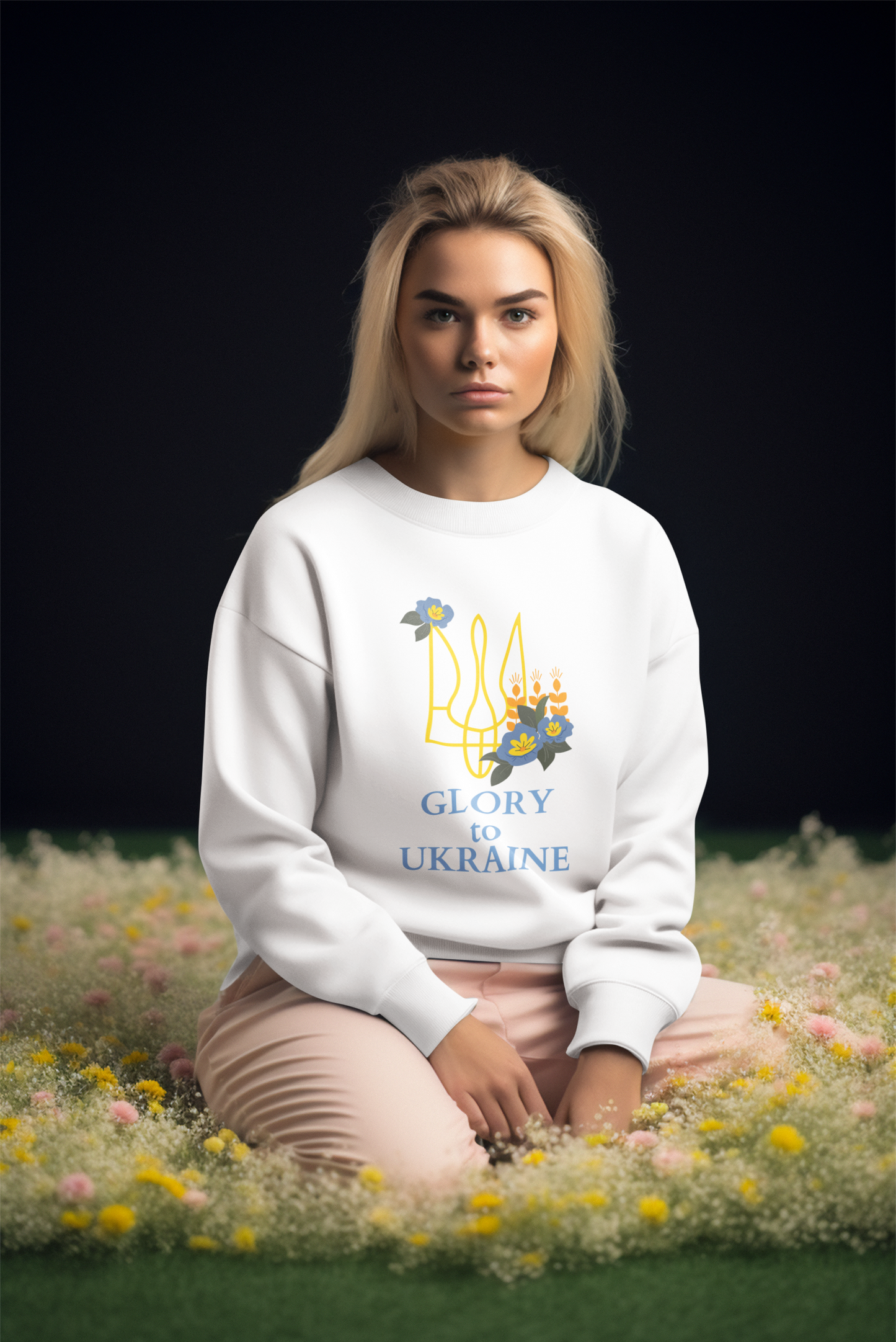 Ukrainian Trident with Flower Sweatshirt | Unisex